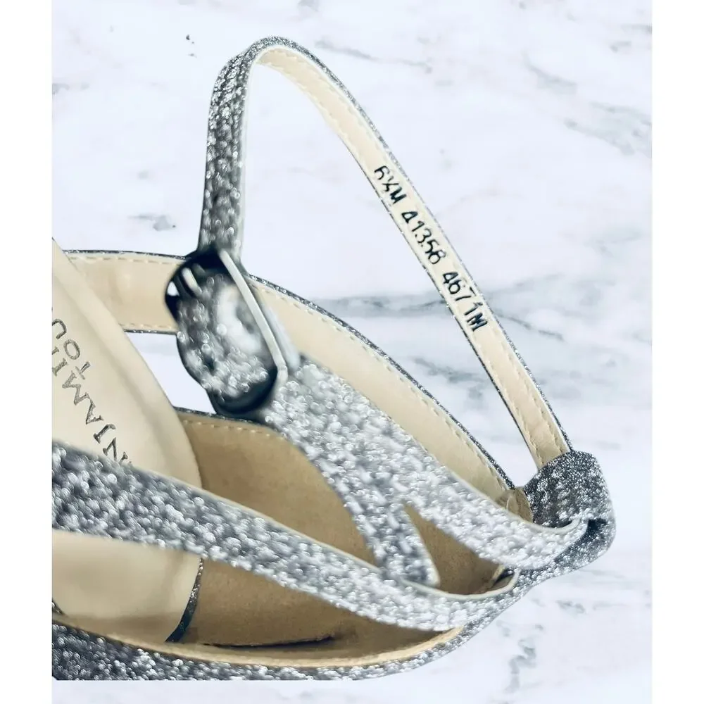Benjamin Walk Lilibet Touch Ups Silver Heels 6.5 M Glitter Evening Shoes NWB